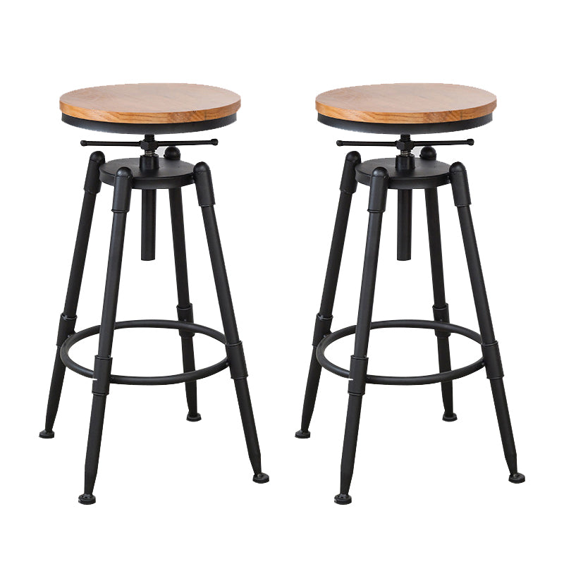 Tabouret industriel en métal, siège rond en bois, tabouret de comptoir réglable, finition mate