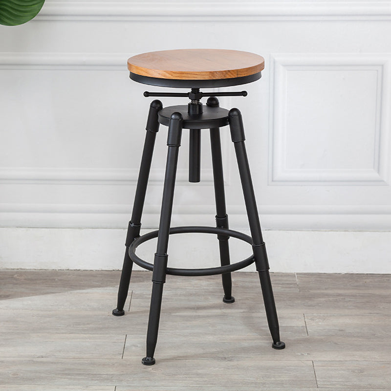 Tabouret industriel en métal, siège rond en bois, tabouret de comptoir réglable, finition mate