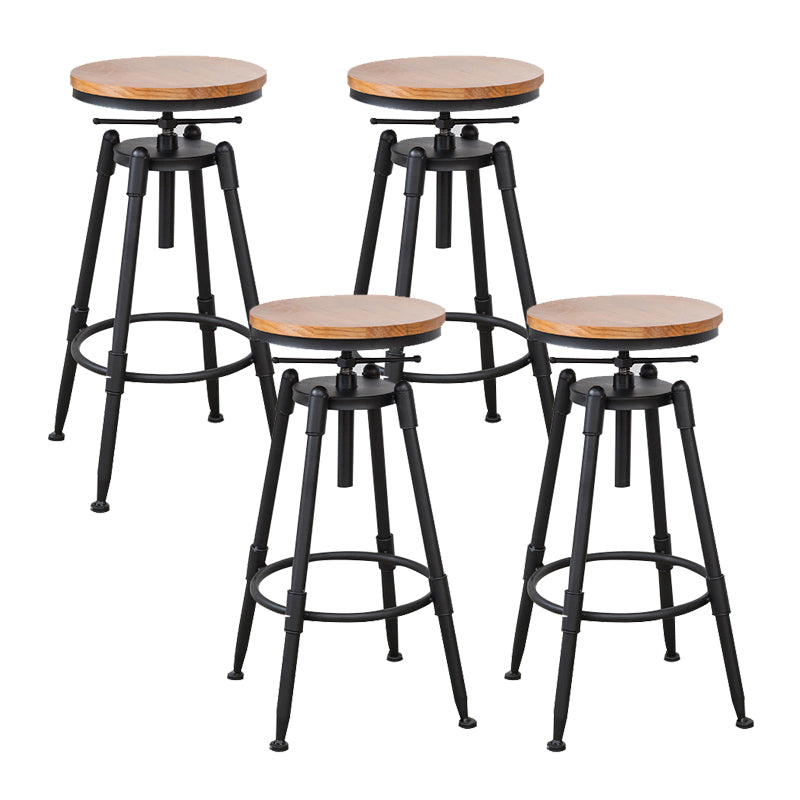Tabouret industriel en métal, siège rond en bois, tabouret de comptoir réglable, finition mate