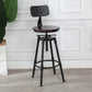 Tabouret industriel en métal, siège rond en bois, tabouret de comptoir réglable, finition mate