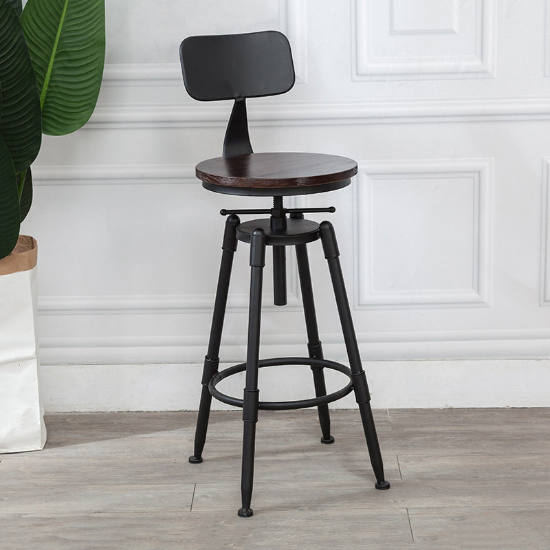 Tabouret industriel en métal, siège rond en bois, tabouret de comptoir réglable, finition mate
