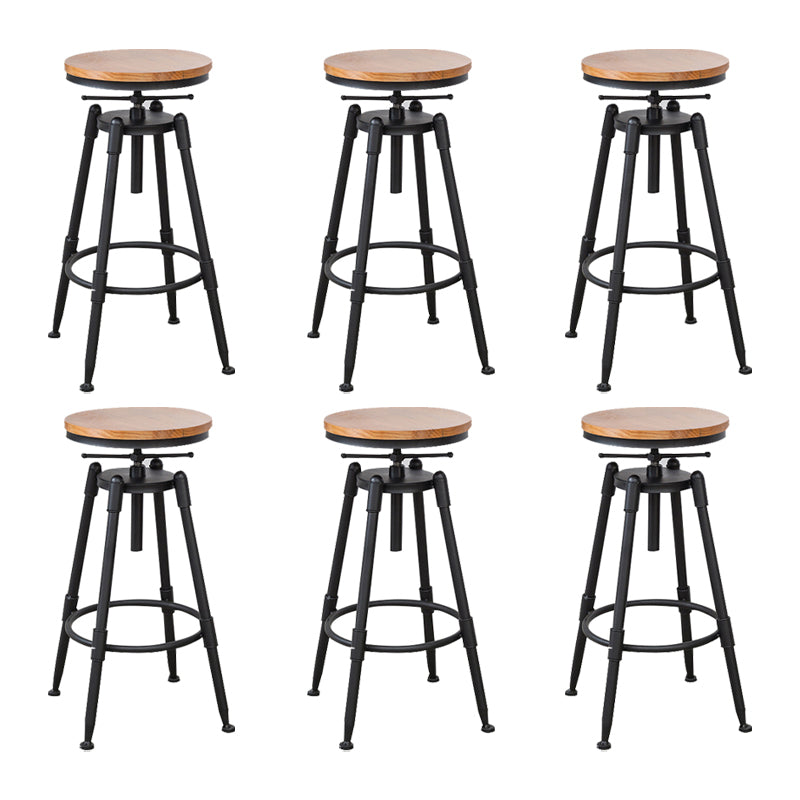 Tabouret industriel en métal, siège rond en bois, tabouret de comptoir réglable, finition mate