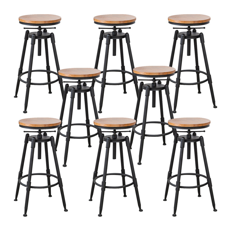 Tabouret industriel en métal, siège rond en bois, tabouret de comptoir réglable, finition mate