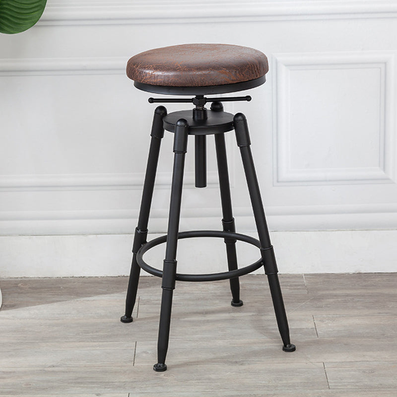 Tabouret industriel en métal, siège rond en bois, tabouret de comptoir réglable, finition mate