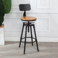 Tabouret industriel en métal, siège rond en bois, tabouret de comptoir réglable, finition mate