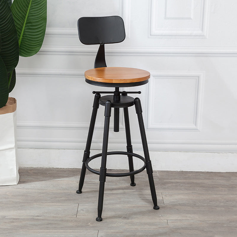 Tabouret industriel en métal, siège rond en bois, tabouret de comptoir réglable, finition mate