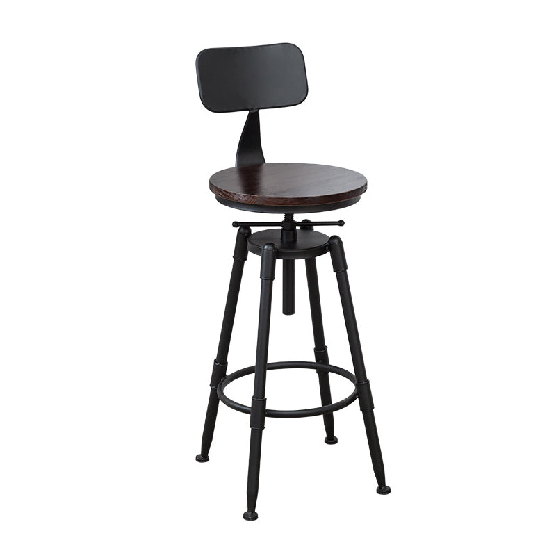 Tabouret industriel en métal, siège rond en bois, tabouret de comptoir réglable, finition mate
