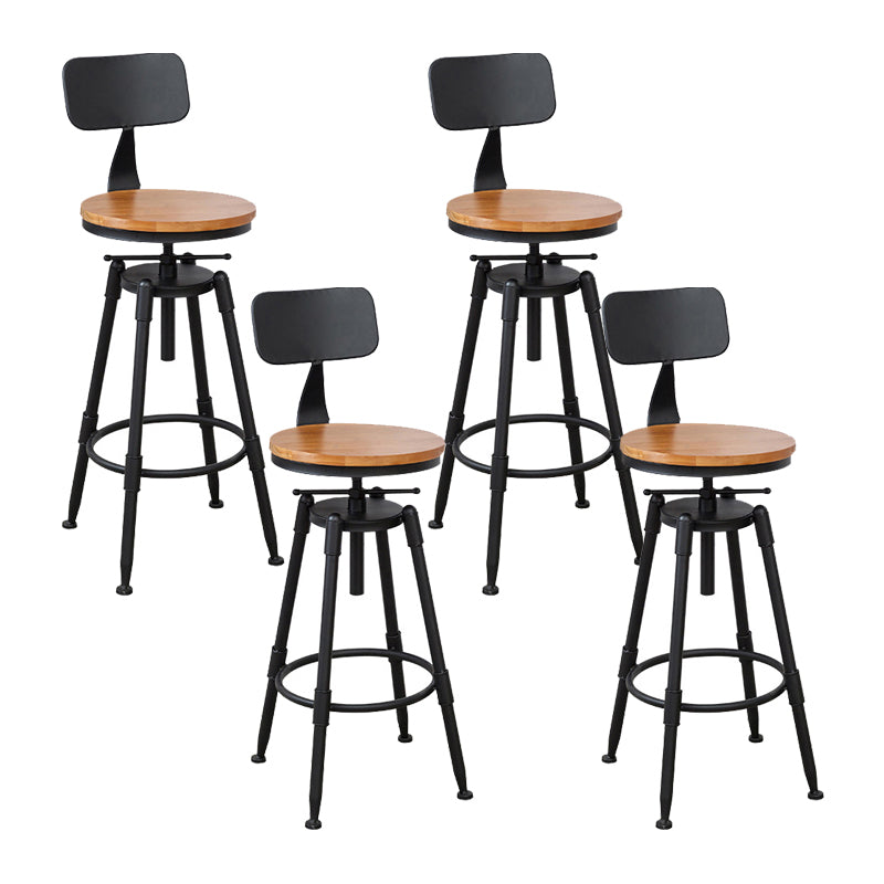Tabouret industriel en métal, siège rond en bois, tabouret de comptoir réglable, finition mate