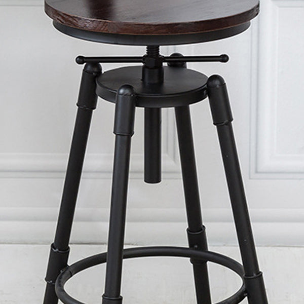 Tabouret industriel en métal, siège rond en bois, tabouret de comptoir réglable, finition mate