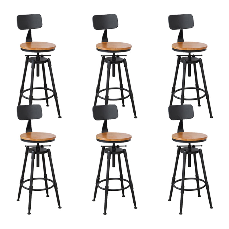 Tabouret industriel en métal, siège rond en bois, tabouret de comptoir réglable, finition mate