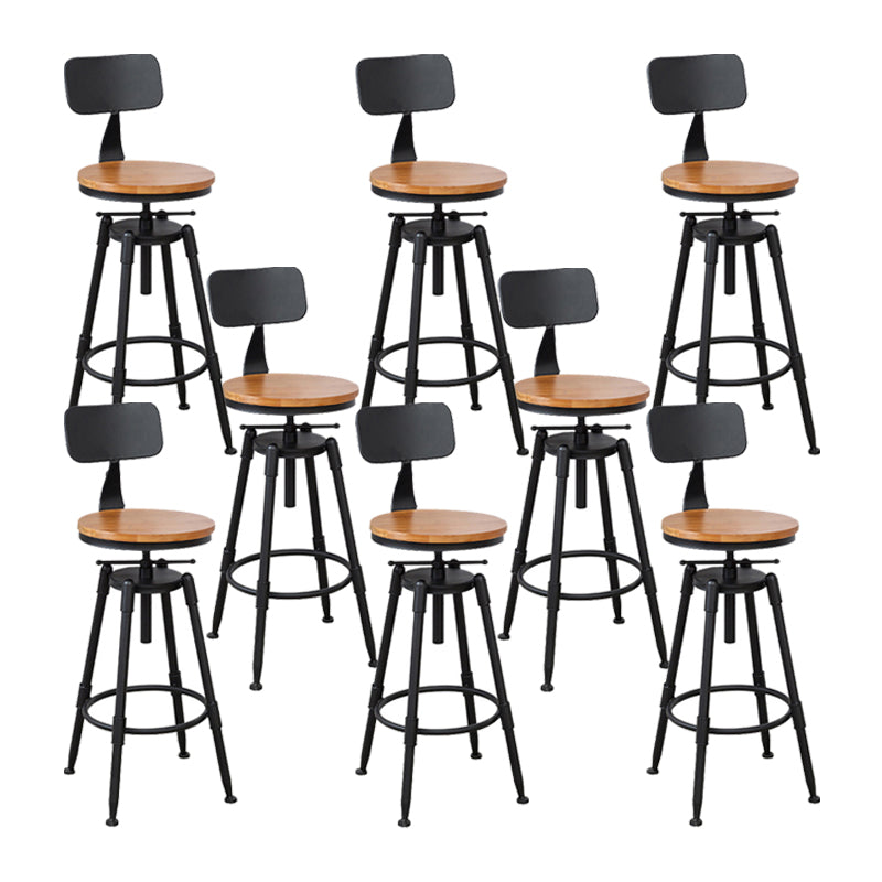 Tabouret industriel en métal, siège rond en bois, tabouret de comptoir réglable, finition mate