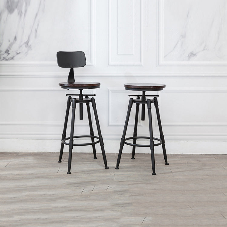 Tabouret industriel en métal, siège rond en bois, tabouret de comptoir réglable, finition mate