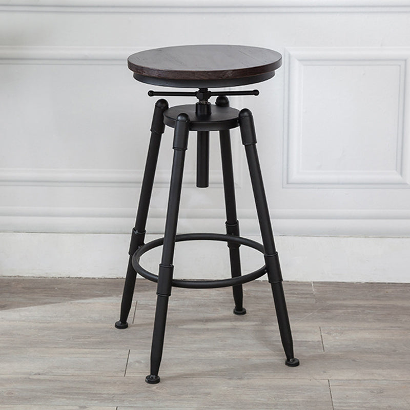 Tabouret industriel en métal, siège rond en bois, tabouret de comptoir réglable, finition mate
