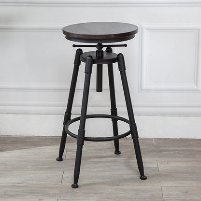 Tabouret industriel en métal, siège rond en bois, tabouret de comptoir réglable, finition mate
