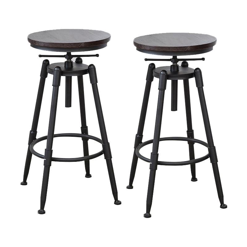 Tabouret industriel en métal, siège rond en bois, tabouret de comptoir réglable, finition mate