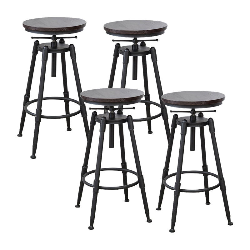 Tabouret industriel en métal, siège rond en bois, tabouret de comptoir réglable, finition mate