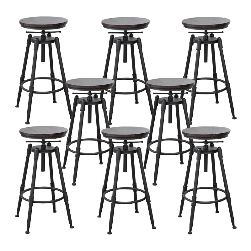 Tabouret industriel en métal, siège rond en bois, tabouret de comptoir réglable, finition mate
