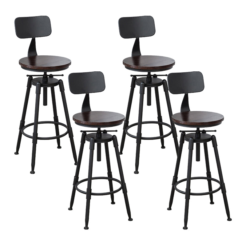 Tabouret industriel en métal, siège rond en bois, tabouret de comptoir réglable, finition mate