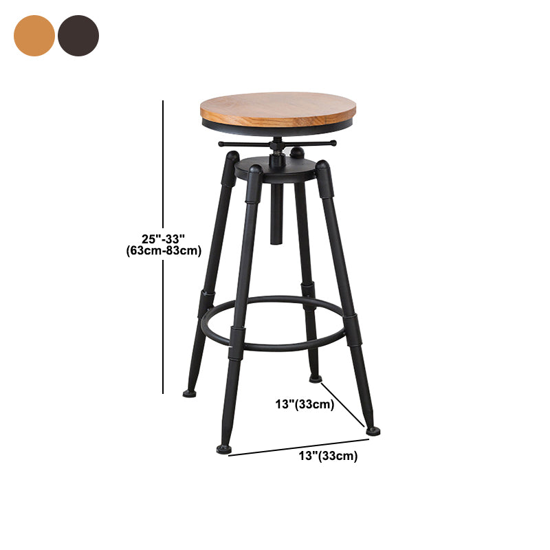 Tabouret industriel en métal, siège rond en bois, tabouret de comptoir réglable, finition mate