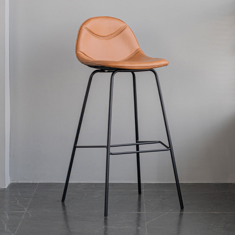 Scandinavian Style Metal Barstool Faux Leather Counter Stool with 4 Legs Brown 1 Piece Clearhalo 'Bar Furniture' 'Bar Stools' 'bar_stools' 'furn' 'furn_bar_stools' 'Furniture' 'Kitchen & Dining Furniture' 5847404