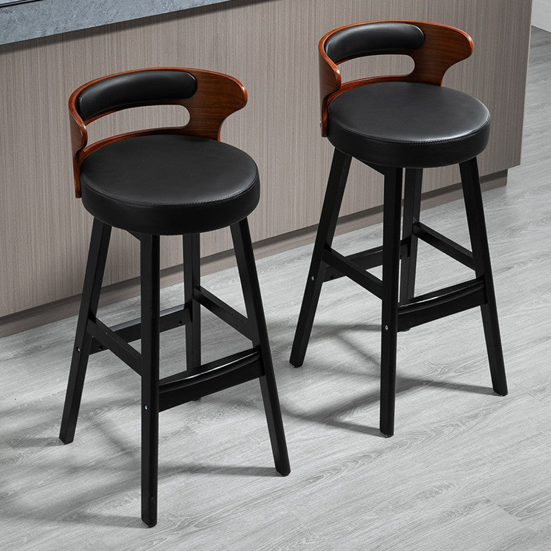 Scandinavian Wood Round Seat Stool Faux Leather Low Back Upholstered Counter Stool Clearhalo 'Bar Furniture' 'Bar Stools' 'bar_stools' 'furn' 'furn_bar_stools' 'Furniture' 'Kitchen & Dining Furniture' 5847550