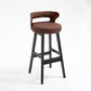 Scandinavian Wood Round Seat Stool Faux Leather Low Back Upholstered Counter Stool Coffee Black 1 Piece Clearhalo 'Bar Furniture' 'Bar Stools' 'bar_stools' 'furn' 'furn_bar_stools' 'Furniture' 'Kitchen & Dining Furniture' 5847551