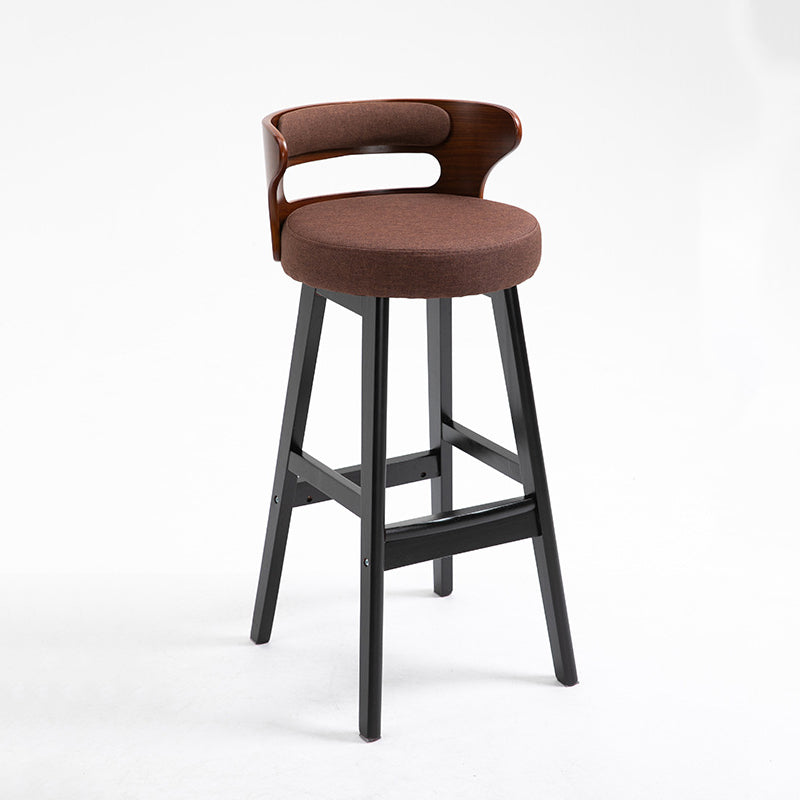 Scandinavian Wood Round Seat Stool Faux Leather Low Back Upholstered Counter Stool Coffee Black 1 Piece Clearhalo 'Bar Furniture' 'Bar Stools' 'bar_stools' 'furn' 'furn_bar_stools' 'Furniture' 'Kitchen & Dining Furniture' 5847551