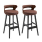 Scandinavian Wood Round Seat Stool Faux Leather Low Back Upholstered Counter Stool Coffee Black 2 Piece Set Clearhalo 'Bar Furniture' 'Bar Stools' 'bar_stools' 'furn' 'furn_bar_stools' 'Furniture' 'Kitchen & Dining Furniture' 5847552
