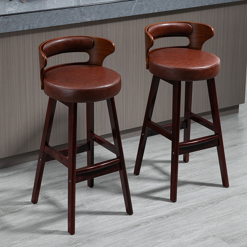 Scandinavian Wood Round Seat Stool Faux Leather Low Back Upholstered Counter Stool Clearhalo 'Bar Furniture' 'Bar Stools' 'bar_stools' 'furn' 'furn_bar_stools' 'Furniture' 'Kitchen & Dining Furniture' 5847553