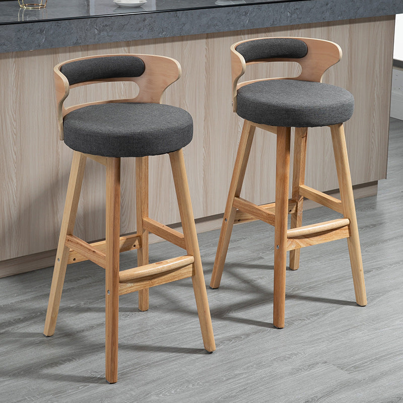 Scandinavian Wood Round Seat Stool Faux Leather Low Back Upholstered Counter Stool Clearhalo 'Bar Furniture' 'Bar Stools' 'bar_stools' 'furn' 'furn_bar_stools' 'Furniture' 'Kitchen & Dining Furniture' 5847554