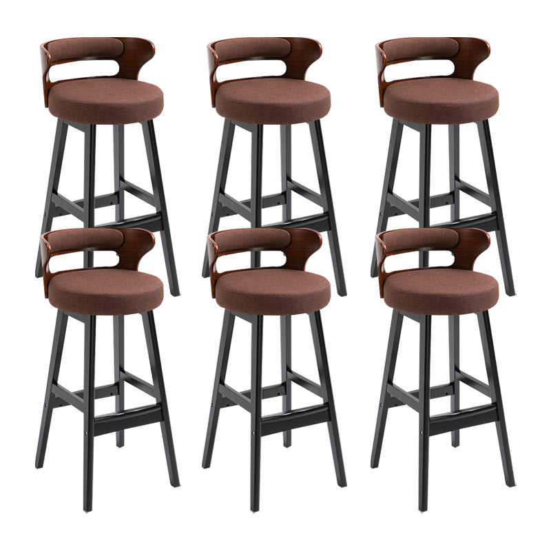 Scandinavian Wood Round Seat Stool Faux Leather Low Back Upholstered Counter Stool Coffee Black 6 Piece Set Clearhalo 'Bar Furniture' 'Bar Stools' 'bar_stools' 'furn' 'furn_bar_stools' 'Furniture' 'Kitchen & Dining Furniture' 5847556