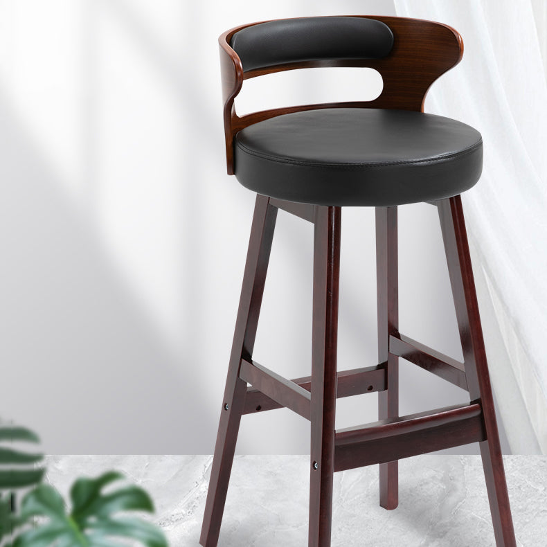 Scandinavian Wood Round Seat Stool Faux Leather Low Back Upholstered Counter Stool Clearhalo 'Bar Furniture' 'Bar Stools' 'bar_stools' 'furn' 'furn_bar_stools' 'Furniture' 'Kitchen & Dining Furniture' 5847557