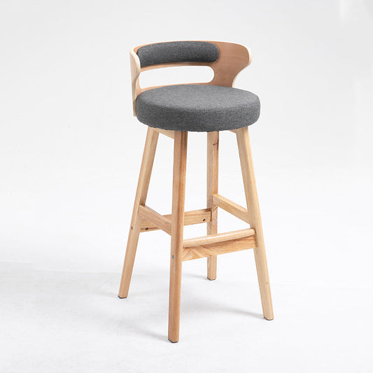 Scandinavian Wood Round Seat Stool Faux Leather Low Back Upholstered Counter Stool Grey Natural 1 Piece