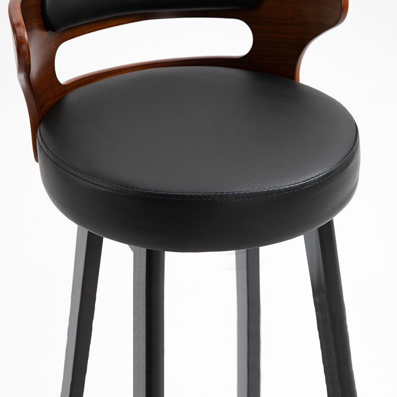 Scandinavian Wood Round Seat Stool Faux Leather Low Back Upholstered Counter Stool Clearhalo 'Bar Furniture' 'Bar Stools' 'bar_stools' 'furn' 'furn_bar_stools' 'Furniture' 'Kitchen & Dining Furniture' 5847565