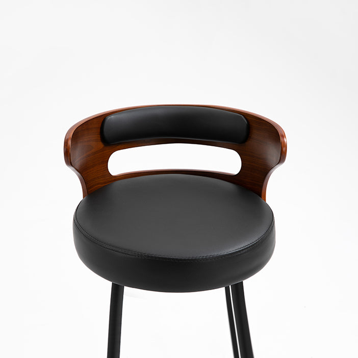 Scandinavian Wood Round Seat Stool Faux Leather Low Back Upholstered Counter Stool Clearhalo 'Bar Furniture' 'Bar Stools' 'bar_stools' 'furn' 'furn_bar_stools' 'Furniture' 'Kitchen & Dining Furniture' 5847566