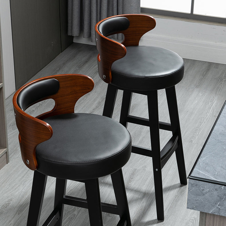 Scandinavian Wood Round Seat Stool Faux Leather Low Back Upholstered Counter Stool Clearhalo 'Bar Furniture' 'Bar Stools' 'bar_stools' 'furn' 'furn_bar_stools' 'Furniture' 'Kitchen & Dining Furniture' 5847569