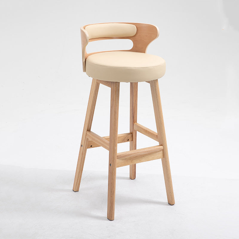 Scandinavian Wood Round Seat Stool Faux Leather Low Back Upholstered Counter Stool Beige Natural 1 Piece Clearhalo 'Bar Furniture' 'Bar Stools' 'bar_stools' 'furn' 'furn_bar_stools' 'Furniture' 'Kitchen & Dining Furniture' 5847571