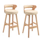 Scandinavian Wood Round Seat Stool Faux Leather Low Back Upholstered Counter Stool Beige Natural 2 Piece Set Clearhalo 'Bar Furniture' 'Bar Stools' 'bar_stools' 'furn' 'furn_bar_stools' 'Furniture' 'Kitchen & Dining Furniture' 5847572