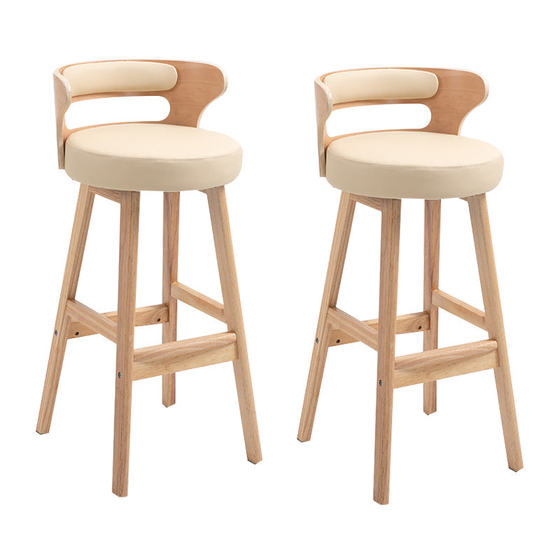 Scandinavian Wood Round Seat Stool Faux Leather Low Back Upholstered Counter Stool Beige Natural 2 Piece Set Clearhalo 'Bar Furniture' 'Bar Stools' 'bar_stools' 'furn' 'furn_bar_stools' 'Furniture' 'Kitchen & Dining Furniture' 5847572