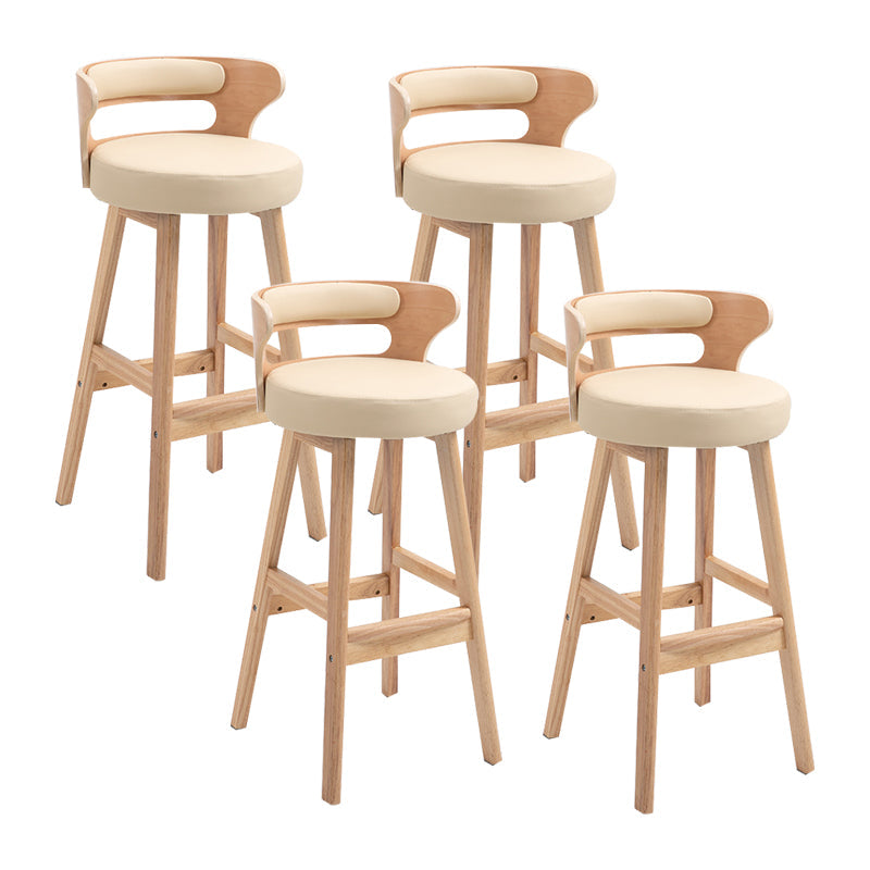 Scandinavian Wood Round Seat Stool Faux Leather Low Back Upholstered Counter Stool Beige Natural 4 Piece Set Clearhalo 'Bar Furniture' 'Bar Stools' 'bar_stools' 'furn' 'furn_bar_stools' 'Furniture' 'Kitchen & Dining Furniture' 5847573