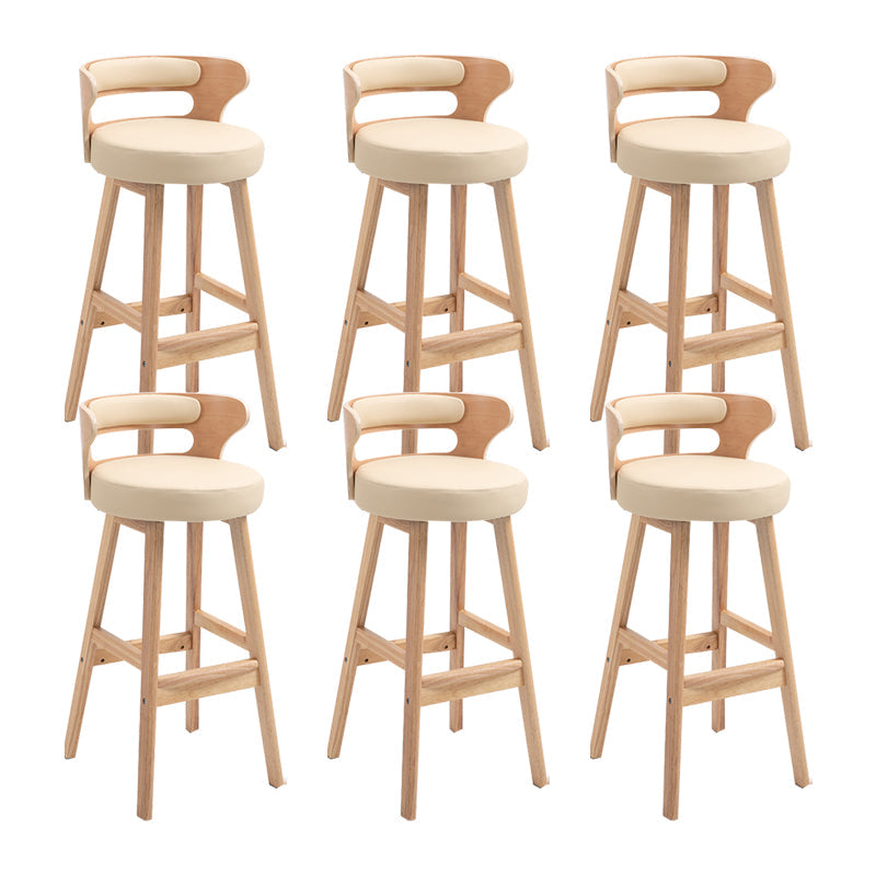 Scandinavian Wood Round Seat Stool Faux Leather Low Back Upholstered Counter Stool Beige Natural 6 Piece Set Clearhalo 'Bar Furniture' 'Bar Stools' 'bar_stools' 'furn' 'furn_bar_stools' 'Furniture' 'Kitchen & Dining Furniture' 5847574