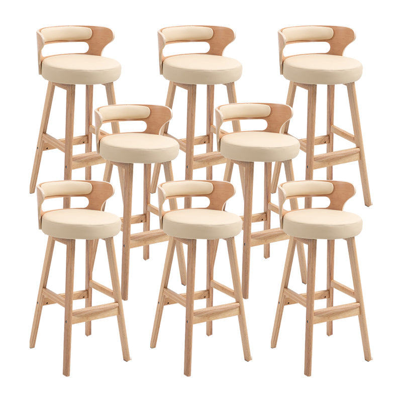 Scandinavian Wood Round Seat Stool Faux Leather Low Back Upholstered Counter Stool Beige Natural 8 Piece Set Clearhalo 'Bar Furniture' 'Bar Stools' 'bar_stools' 'furn' 'furn_bar_stools' 'Furniture' 'Kitchen & Dining Furniture' 5847575