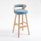 Scandinavian Wood Round Seat Stool Faux Leather Low Back Upholstered Counter Stool Light Blue Natural 1 Piece Clearhalo 'Bar Furniture' 'Bar Stools' 'bar_stools' 'furn' 'furn_bar_stools' 'Furniture' 'Kitchen & Dining Furniture' 5847576