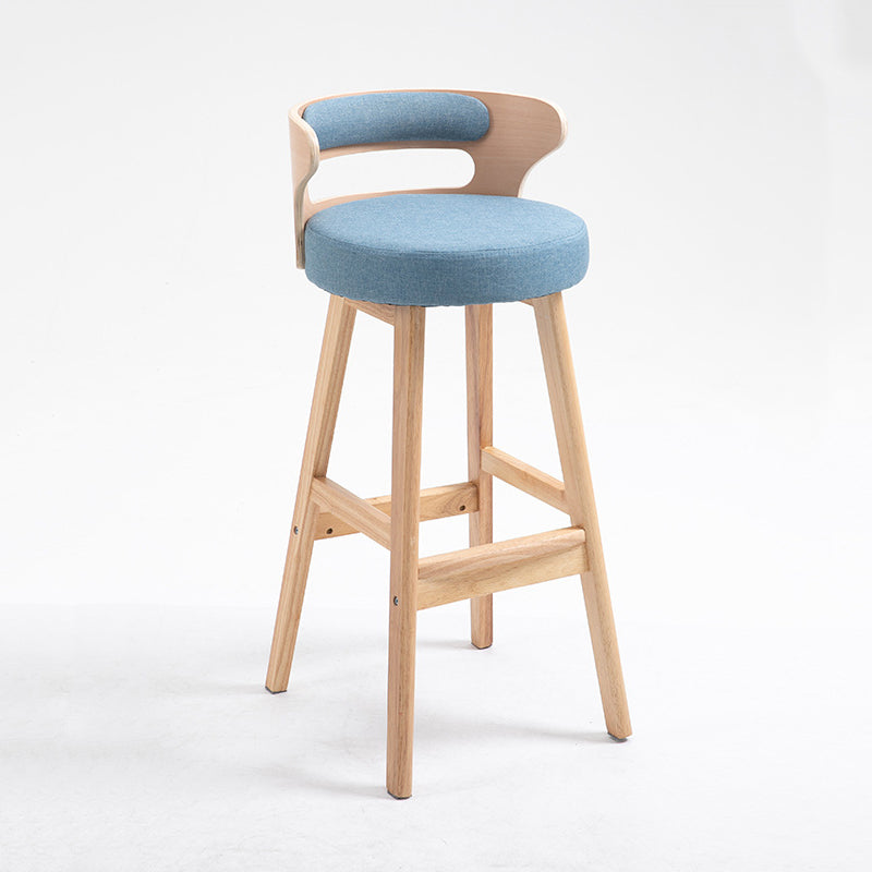 Scandinavian Wood Round Seat Stool Faux Leather Low Back Upholstered Counter Stool Light Blue Natural 1 Piece Clearhalo 'Bar Furniture' 'Bar Stools' 'bar_stools' 'furn' 'furn_bar_stools' 'Furniture' 'Kitchen & Dining Furniture' 5847576