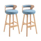Scandinavian Wood Round Seat Stool Faux Leather Low Back Upholstered Counter Stool Light Blue Natural 2 Piece Set Clearhalo 'Bar Furniture' 'Bar Stools' 'bar_stools' 'furn' 'furn_bar_stools' 'Furniture' 'Kitchen & Dining Furniture' 5847577