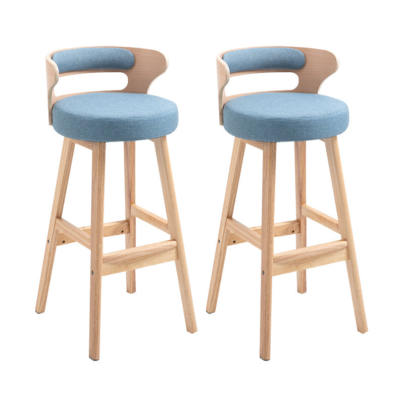 Scandinavian Wood Round Seat Stool Faux Leather Low Back Upholstered Counter Stool Light Blue Natural 2 Piece Set Clearhalo 'Bar Furniture' 'Bar Stools' 'bar_stools' 'furn' 'furn_bar_stools' 'Furniture' 'Kitchen & Dining Furniture' 5847577