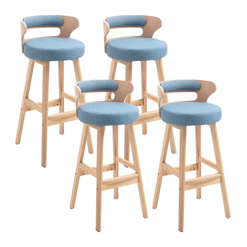 Scandinavian Wood Round Seat Stool Faux Leather Low Back Upholstered Counter Stool Light Blue Natural 4 Piece Set Clearhalo 'Bar Furniture' 'Bar Stools' 'bar_stools' 'furn' 'furn_bar_stools' 'Furniture' 'Kitchen & Dining Furniture' 5847578