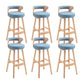 Scandinavian Wood Round Seat Stool Faux Leather Low Back Upholstered Counter Stool Light Blue Natural 6 Piece Set Clearhalo 'Bar Furniture' 'Bar Stools' 'bar_stools' 'furn' 'furn_bar_stools' 'Furniture' 'Kitchen & Dining Furniture' 5847579
