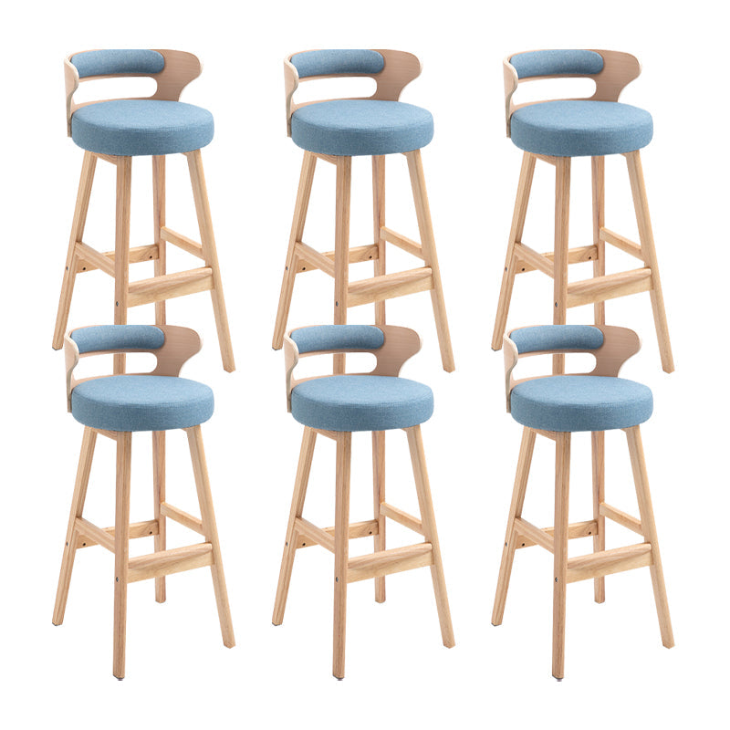 Scandinavian Wood Round Seat Stool Faux Leather Low Back Upholstered Counter Stool Light Blue Natural 6 Piece Set Clearhalo 'Bar Furniture' 'Bar Stools' 'bar_stools' 'furn' 'furn_bar_stools' 'Furniture' 'Kitchen & Dining Furniture' 5847579
