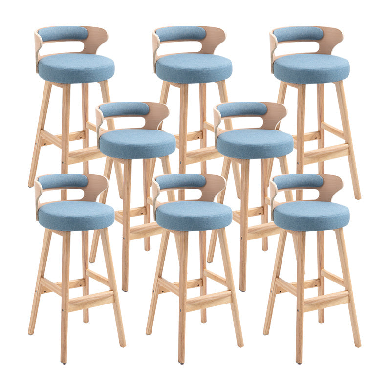Scandinavian Wood Round Seat Stool Faux Leather Low Back Upholstered Counter Stool Light Blue Natural 8 Piece Set Clearhalo 'Bar Furniture' 'Bar Stools' 'bar_stools' 'furn' 'furn_bar_stools' 'Furniture' 'Kitchen & Dining Furniture' 5847580